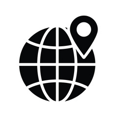 Global Location Icon Vector: World Map with Pin, International Delivery, and Geolocation Symbol