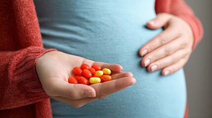 Pregnant Woman Holding Vitamin Pills for Prenatal Care