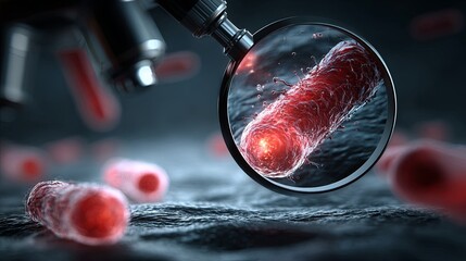 Microscopic View of Bacteria Under Magnifying Lens