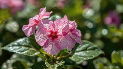 Fototapeta premium Striped Pink Impatiens Flower Variety