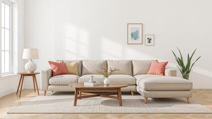 Flat graphic of a modern living room setup