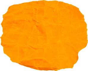 Crinkled orange paper texture isolated on white background for creative projects and backgrounds