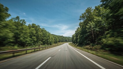 Naklejka premium High-speed travel on a forested route