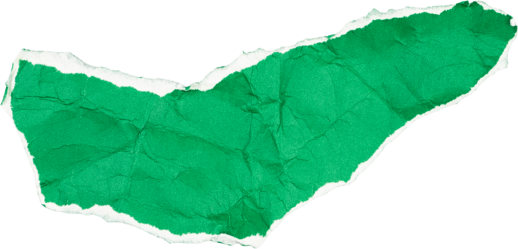 Green textured torn paper isolated on white background for crafting and design purposes