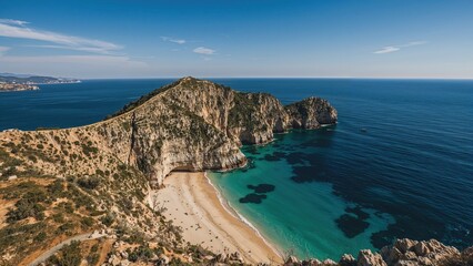 Obraz premium Aerial perspective of a coastal peninsula