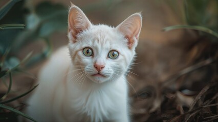 Intimate close-up of a youthful cat's face highlighting its natural beauty and charm