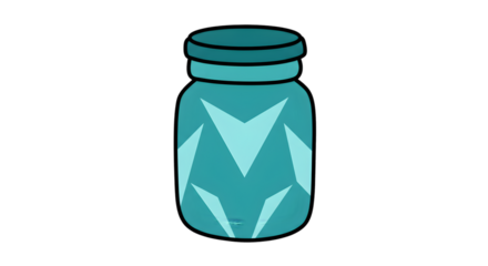Teal Jar with Geometric Design on Transparent Background