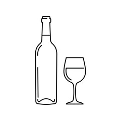 Wine bottle and glass outline icon, alcoholic beverage drink, fine dining and restaurant symbol