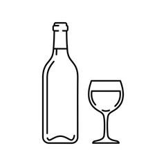 Wine bottle and glass outline icon, alcoholic beverage drink, fine dining and restaurant symbol