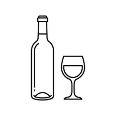 Wine bottle and glass outline icon, alcoholic beverage drink, fine dining and restaurant symbol