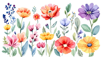 Colorful spring flowers blooming in a vibrant grassy field