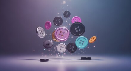 Obraz premium Floating Buttons: A Colorful Collection of Clothing Fasteners