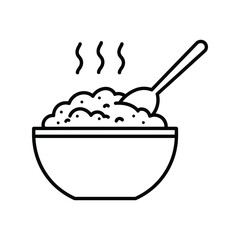 Steaming hot food bowl outline icon, freshly cooked meal, porridge, rice or soup graphic