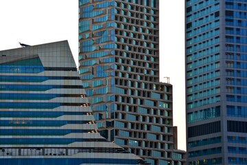 Obraz premium Modern skyscrapers of King Abdullah Financial District (KAFD) at sunset, Riyadh, Saudi Arabia