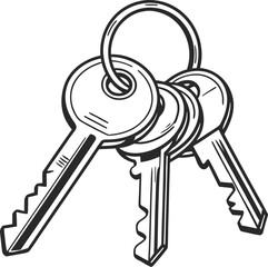Set of metal keys on a keyring vector illustration for home and security