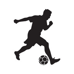 Soccer player kicking a ball, isolated vector silhouette. Football clip art.