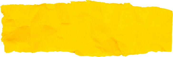 Rectangular hand Crumpled yellow paper texture strip isolated on white background for use in creative design or stationery projects