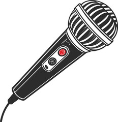 Microphone isolated on white background with black metal design and cable equipment