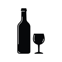 Wine bottle and glass silhouette, alcoholic beverage drink, fine dining and restaurant symbol