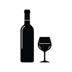Wine bottle and glass silhouette, alcoholic beverage drink, fine dining and restaurant symbol