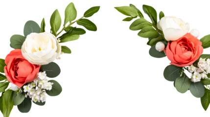 Floral arrangement with mixed roses and greenery for decoration