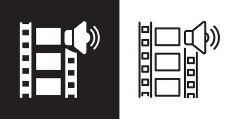 Audio Video solid and thin line web icon set. Vector illustration