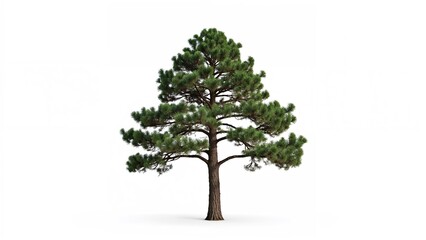 Isolated pine tree displayed on white surface with clipping mask