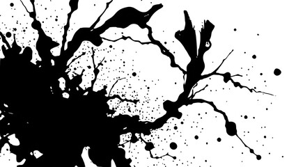 Vector art of abstract black ink splash and splatter isolated on white background, dynamic and artistic