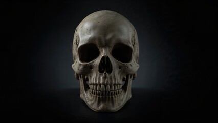 Spooky skull featured against a shadowy background