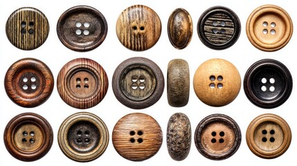 Assortment Of Wooden Buttons In Different Wood Grain Patterns