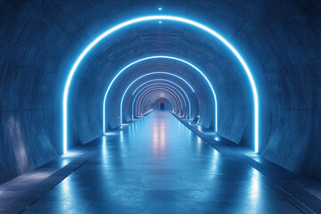 Blue lights in a tunnel.