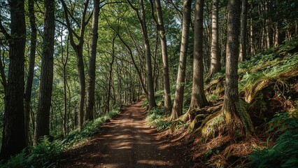 Fototapeta premium Hiking through a rich tropical forest filled with diverse trees and natural beauty