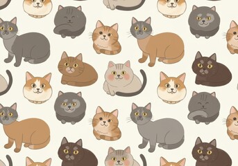 Adorable Seamless Pattern with Cute Cartoon Cats for Textile Design