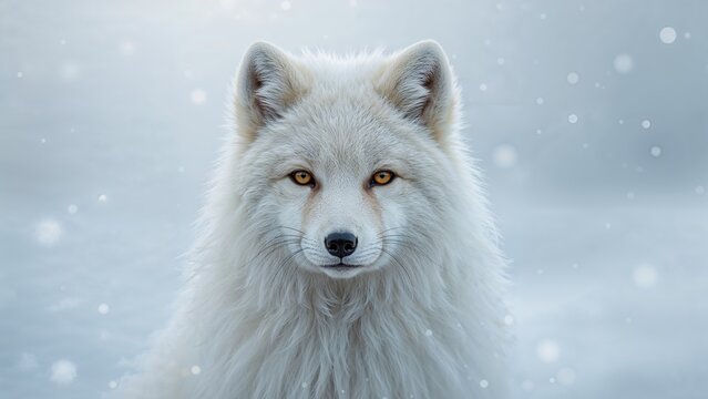 Winter scene with an arctic fox in the snow