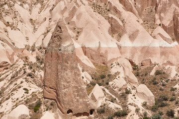 Picturesque rock formation in Cappadocia. Rose valley. Goreme, Turkey landmark