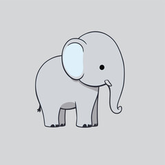 Obraz premium Cute Cartoon Elephant Illustration – Simplified Grey Animal with Large Ears and Curved Trunk on Plain Background