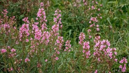 Naklejka premium Springtime pink petals flourishing amidst green foliage