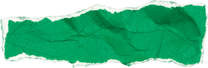 Green textured paper with torn edges isolated on white background for creative design and collage projects