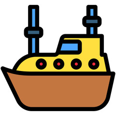 Lifeboat outline color icon, mini illustration for ocean, marine, sea and nautical UI, UX kit, app and web development, digital or print.