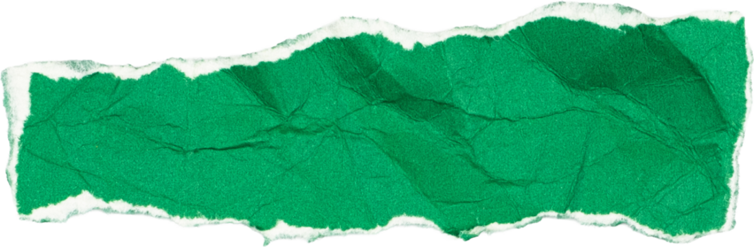 Green textured paper with torn edges isolated on white background for creative design and collage projects