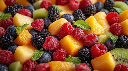Colorful Fruit Salad Featuring a Mix of Berries and Fresh Melon
