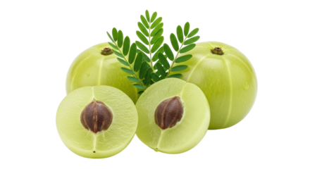 Isolated Indian Gooseberry (Amla) Whole and Cut