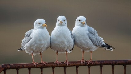 Seagulls on a Metallic Fence - Close Range Shot