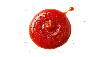 Tomato sauce splash captured from above on a white backdrop