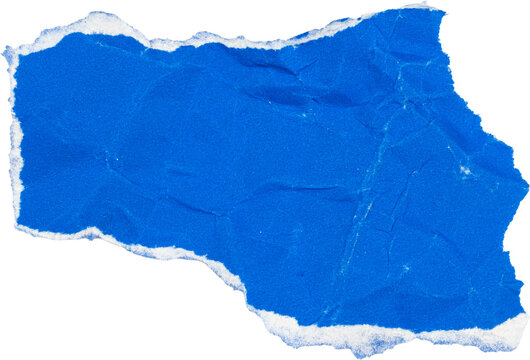 Blue torn paper texture isolated on white background for creative design projects and backgrounds