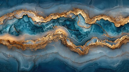 Fototapeta premium Deep blue and gold marble vein pattern
