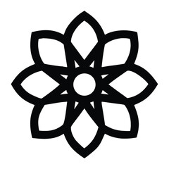 Geometric eight-petal flower icon, minimalist black line art symbol