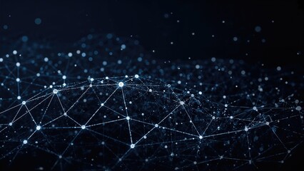 Background with a mesh structure supporting a card displaying futuristic space elements like lines and dots.