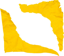 set of yellow torn paper triangles isolated on white background