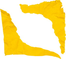 set of yellow torn paper triangles isolated on white background